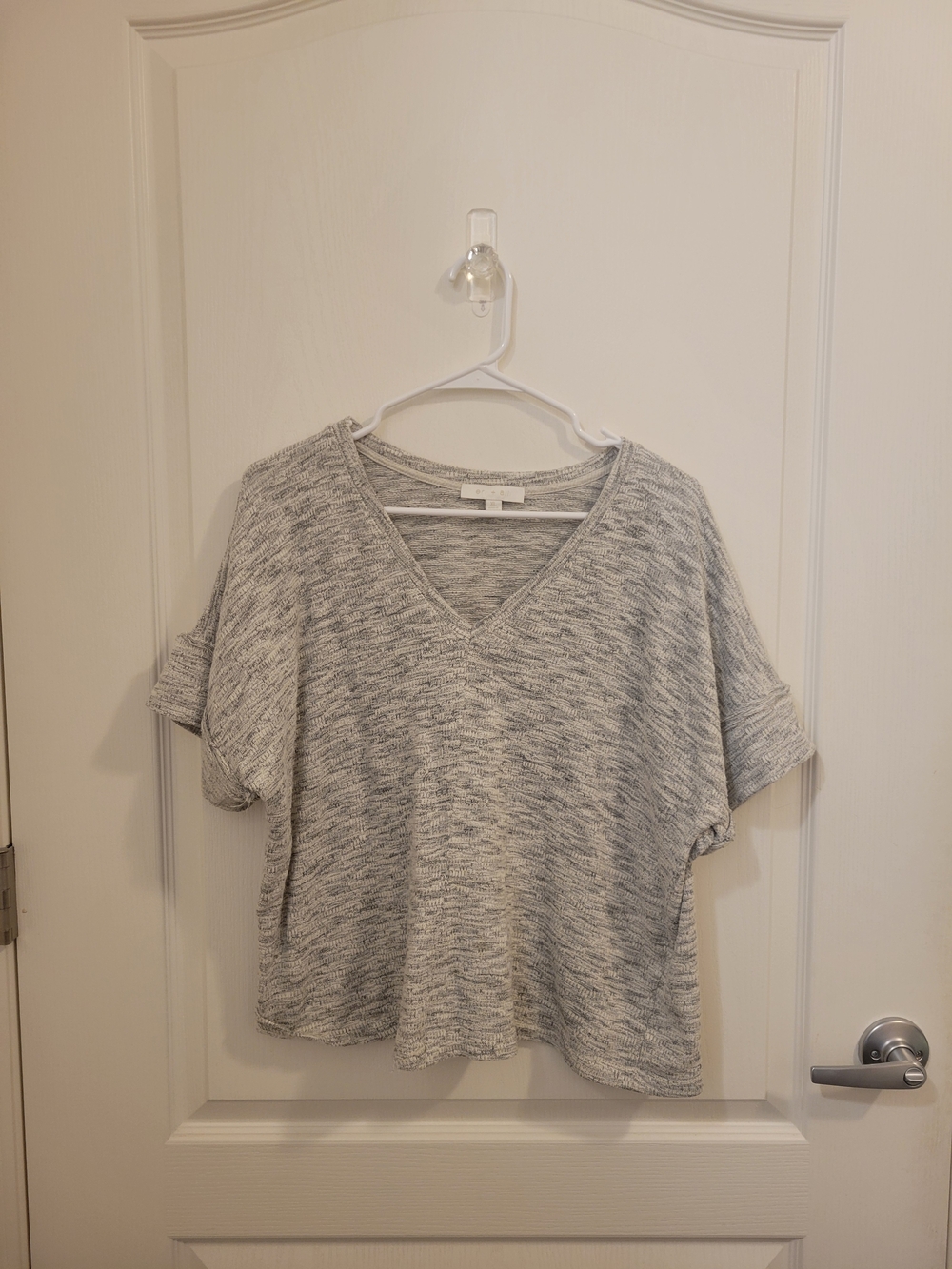 V-Neck Marled Short Sleeve Women's Top - Gray
